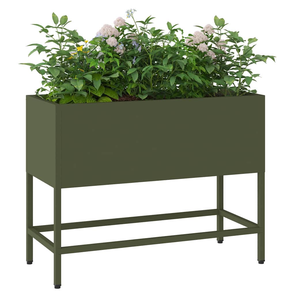 vidaXL Raised Garden Planter Olive green 60 x 26 x 45 cm Steel 3