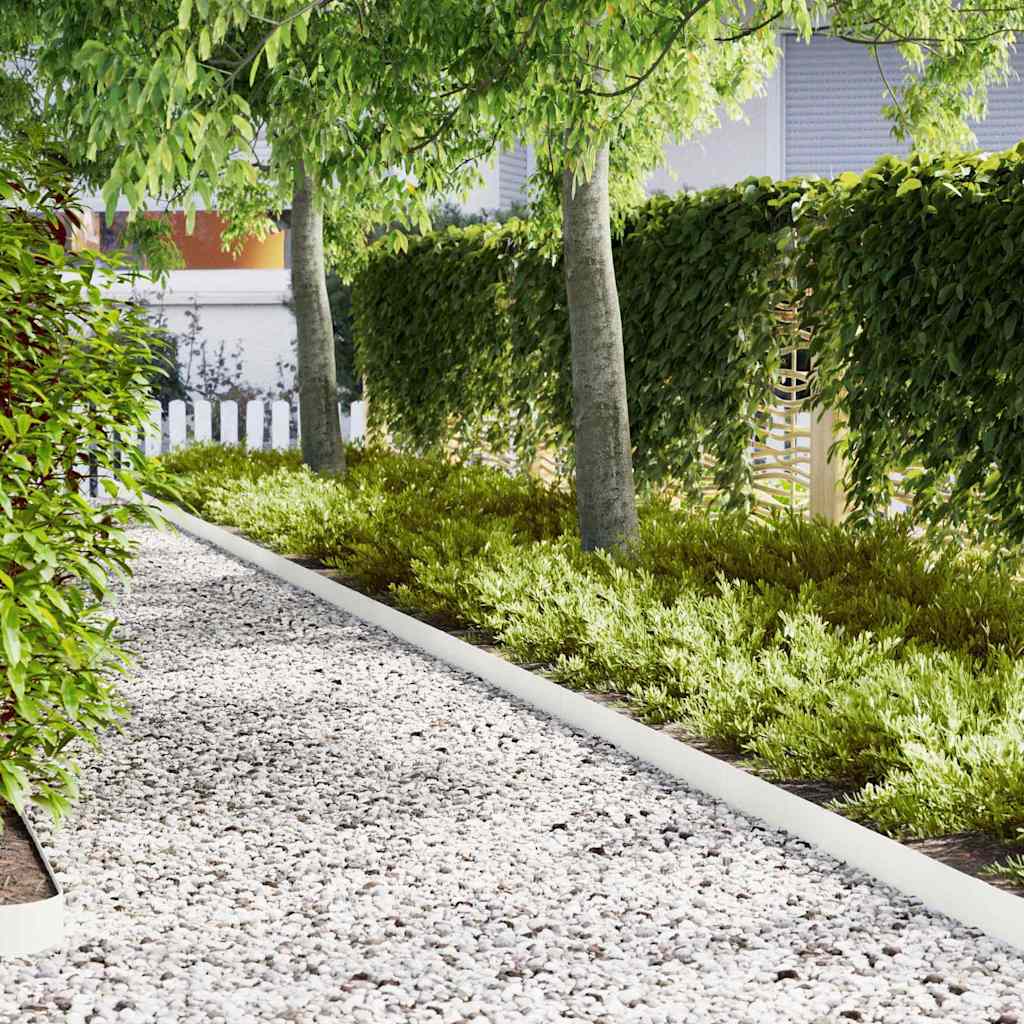 vidaXL Lawn Edging 20 pcs 100 x 0.05 x 15 cm Cold Rolled Steel White 1