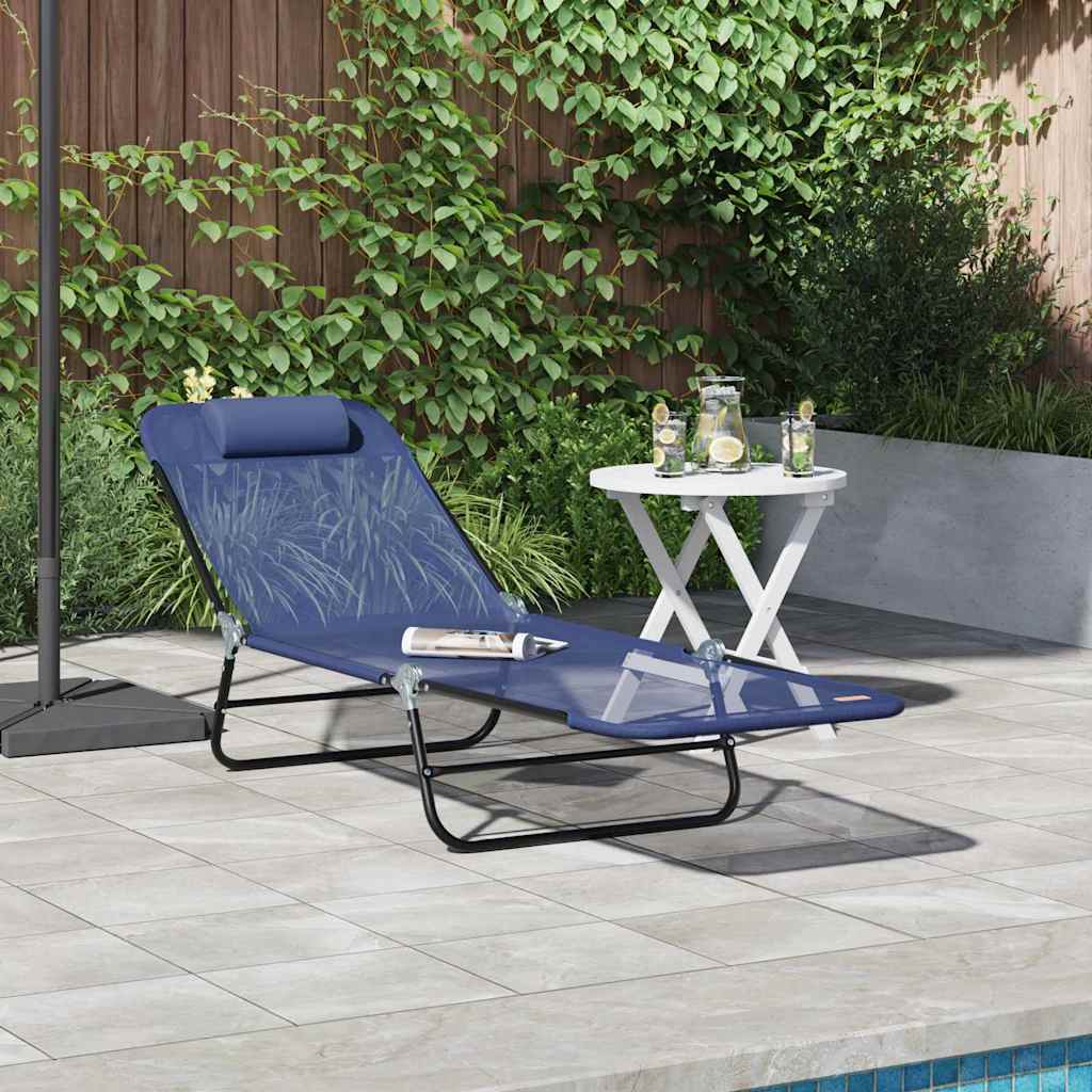 vidaXL Folding Sun Lounger Navy Blue 182 x 55 x 85.5 cm Textilene 1