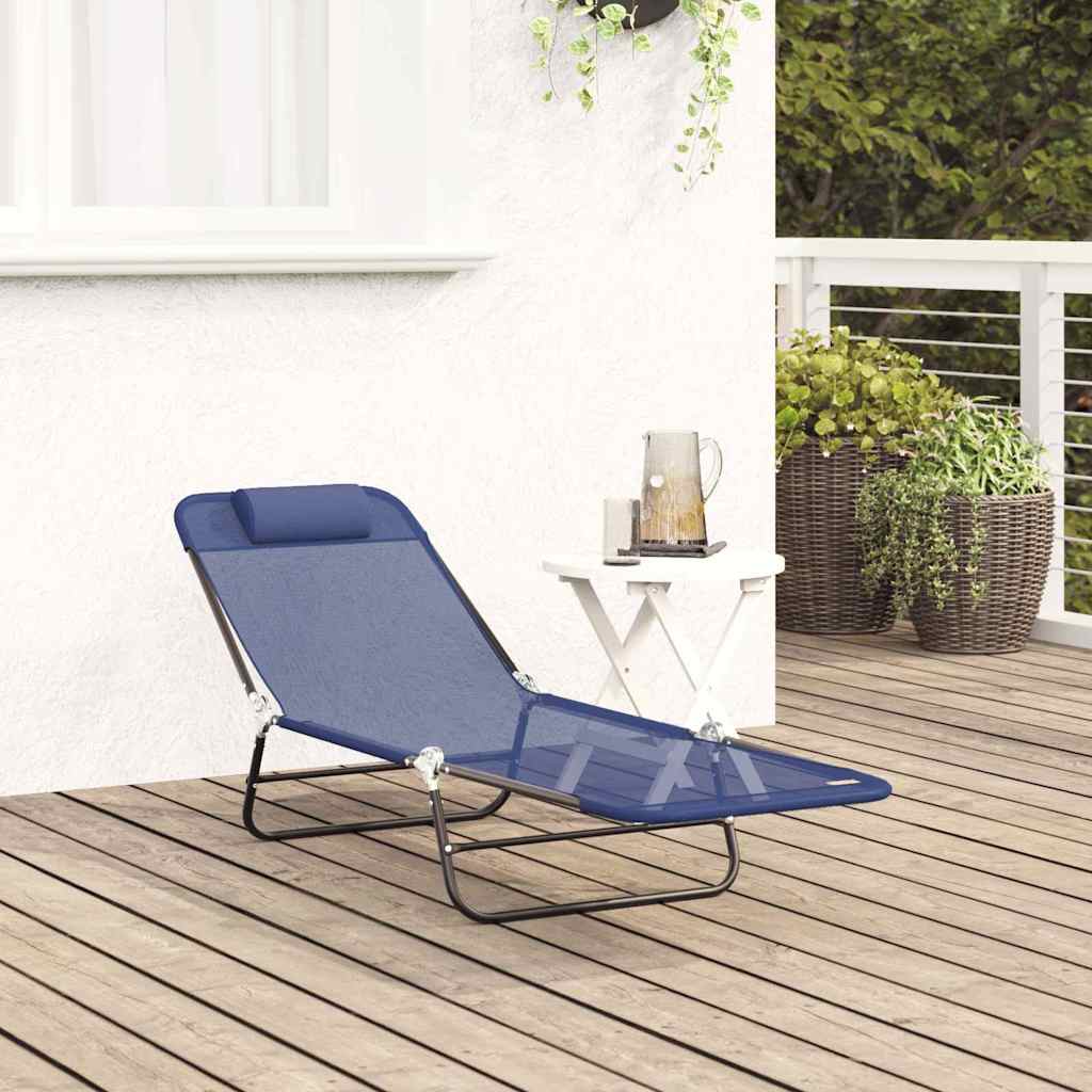vidaXL Folding Sun Lounger Navy Blue 182 x 55 x 85.5 cm Textilene 3