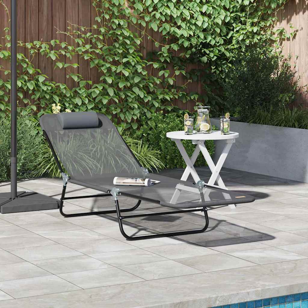 vidaXL Folding Sun Lounger Folding Grey 182 x 55 x 85.5 cm Textilene 1