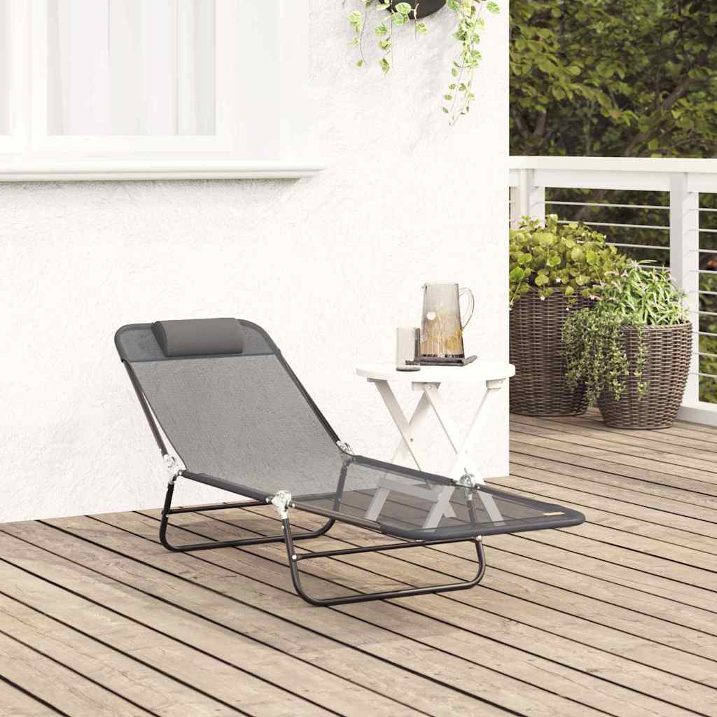 vidaXL Folding Sun Lounger Folding Grey 182 x 55 x 85.5 cm Textilene 3
