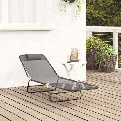 vidaXL Folding Sun Lounger Folding Grey 182 x 55 x 85.5 cm Textilene 3