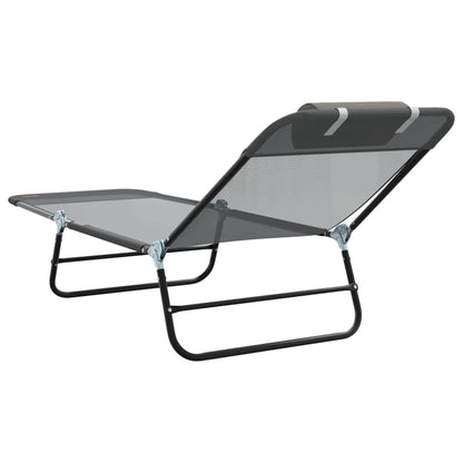 vidaXL Folding Sun Lounger Folding Grey 182 x 55 x 85.5 cm Textilene 6