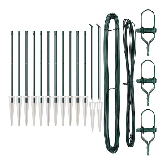 Ground Spike Fence Post 13 pcs Powder-Coated Steel Green 13x Spike Post 45 cm