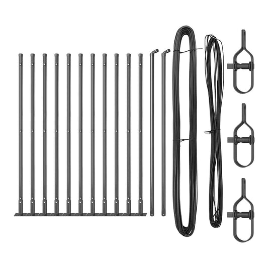 Fence Post with Concrete Base 13 pcs Powder-Coated Steel Grey 13x concrete post 90 cm