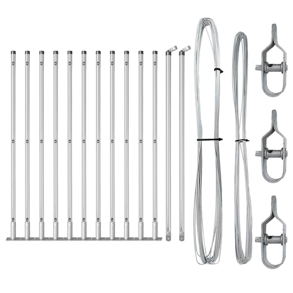 vidaXL Fence Post with Concrete Base 13 pcs Silver Powder-Coated Steel 2