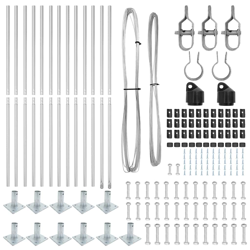 vidaXL Fence Post with Concrete Base 13 pcs Silver Powder-Coated Steel 6