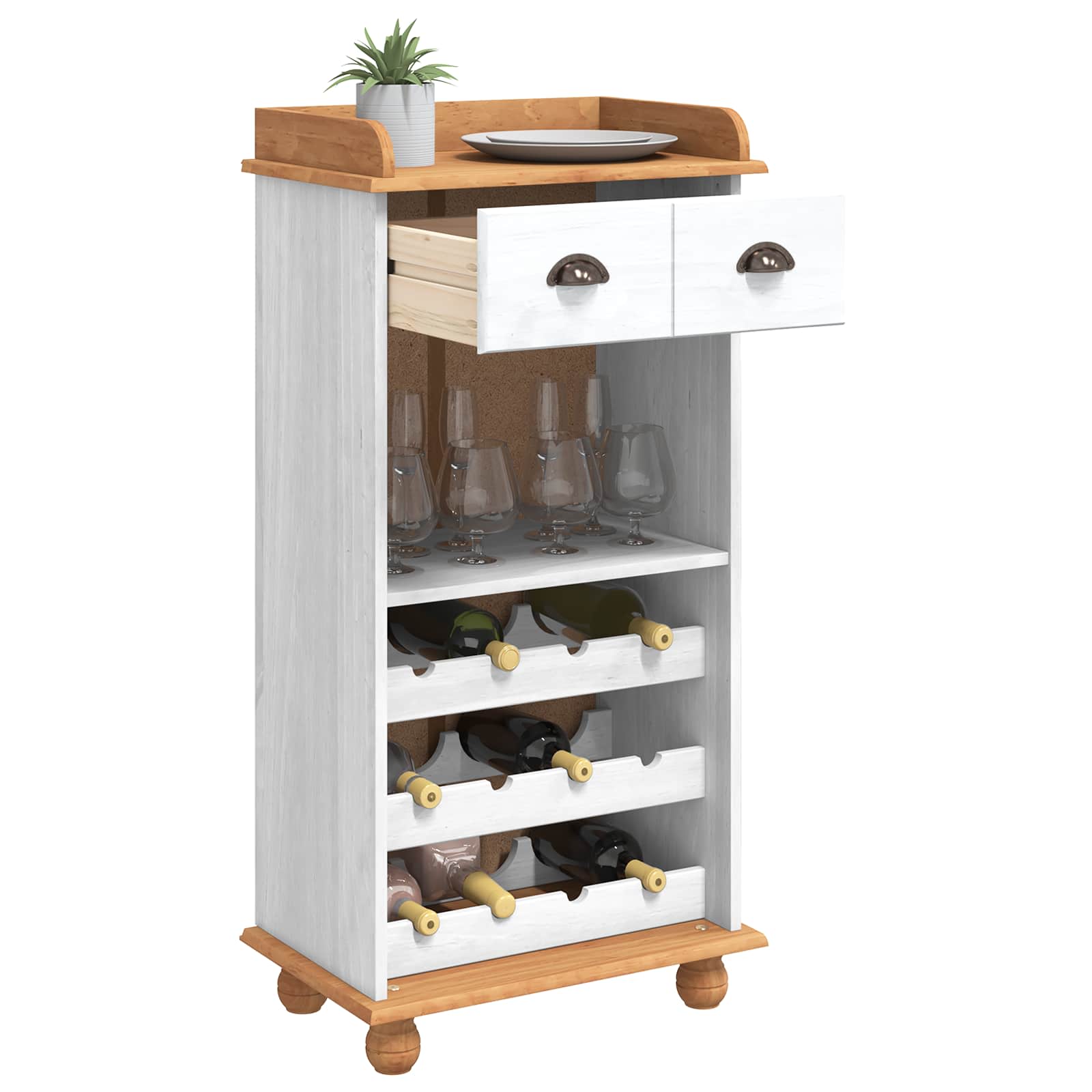 vidaXL Wine Cabinet ASKIM White with Honey Top 57 x 37 x 114 cm 2