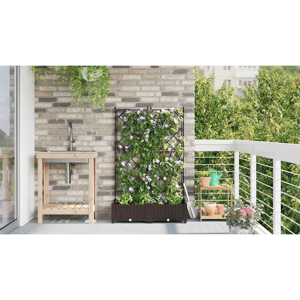 vidaXL Garden Planter 2 pcs Brown 80 x 40 x 125.5 cm PP 4