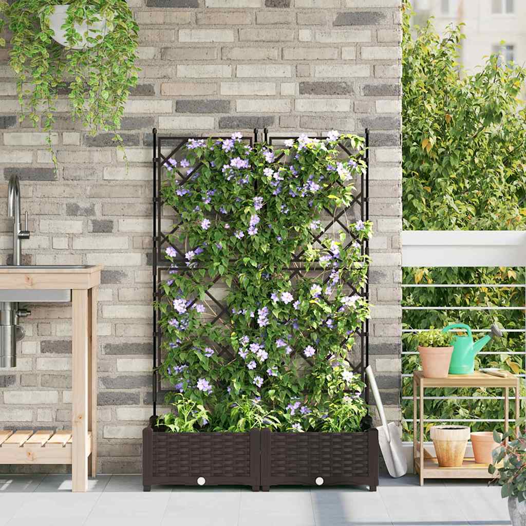 vidaXL Garden Planter 2 pcs Brown 80 x 40 x 125.5 cm PP 1