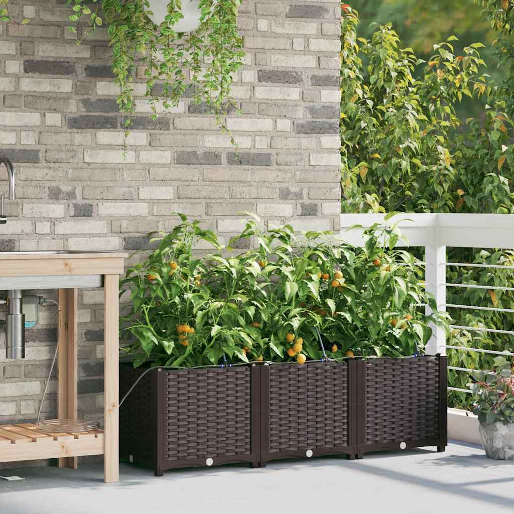 vidaXL Garden Planter 3 pcs Brown 120 x 40 x 37.5 cm PP 3