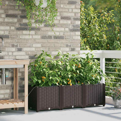 vidaXL Garden Planter 3 pcs Brown 120 x 40 x 37.5 cm PP 3