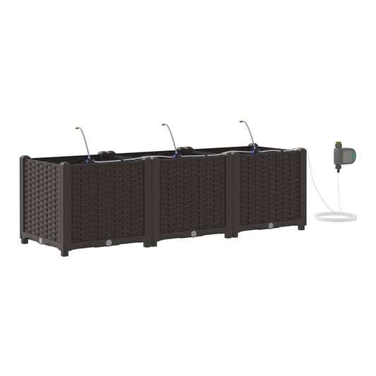 Garden Planter 3 pcs PP without wheel Depth 40 cm Width 120 cm Brown