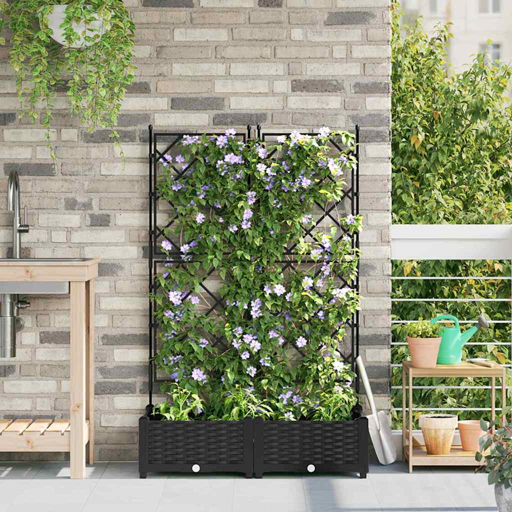 vidaXL Garden Planter 2 pcs Black 80 x 40 x 125.5 cm PP 1