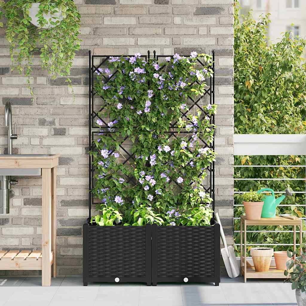 vidaXL Garden Planter 2 pcs Black 80 x 40 x 143 cm PP 1