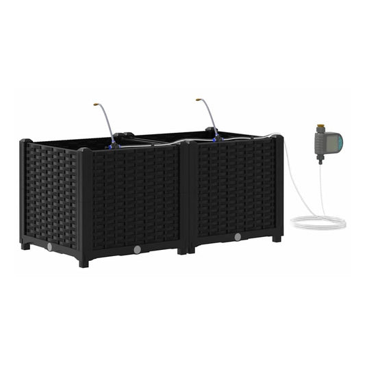 Garden Planter 2 pcs PP without wheel Depth 40 cm Width 80 cm Black