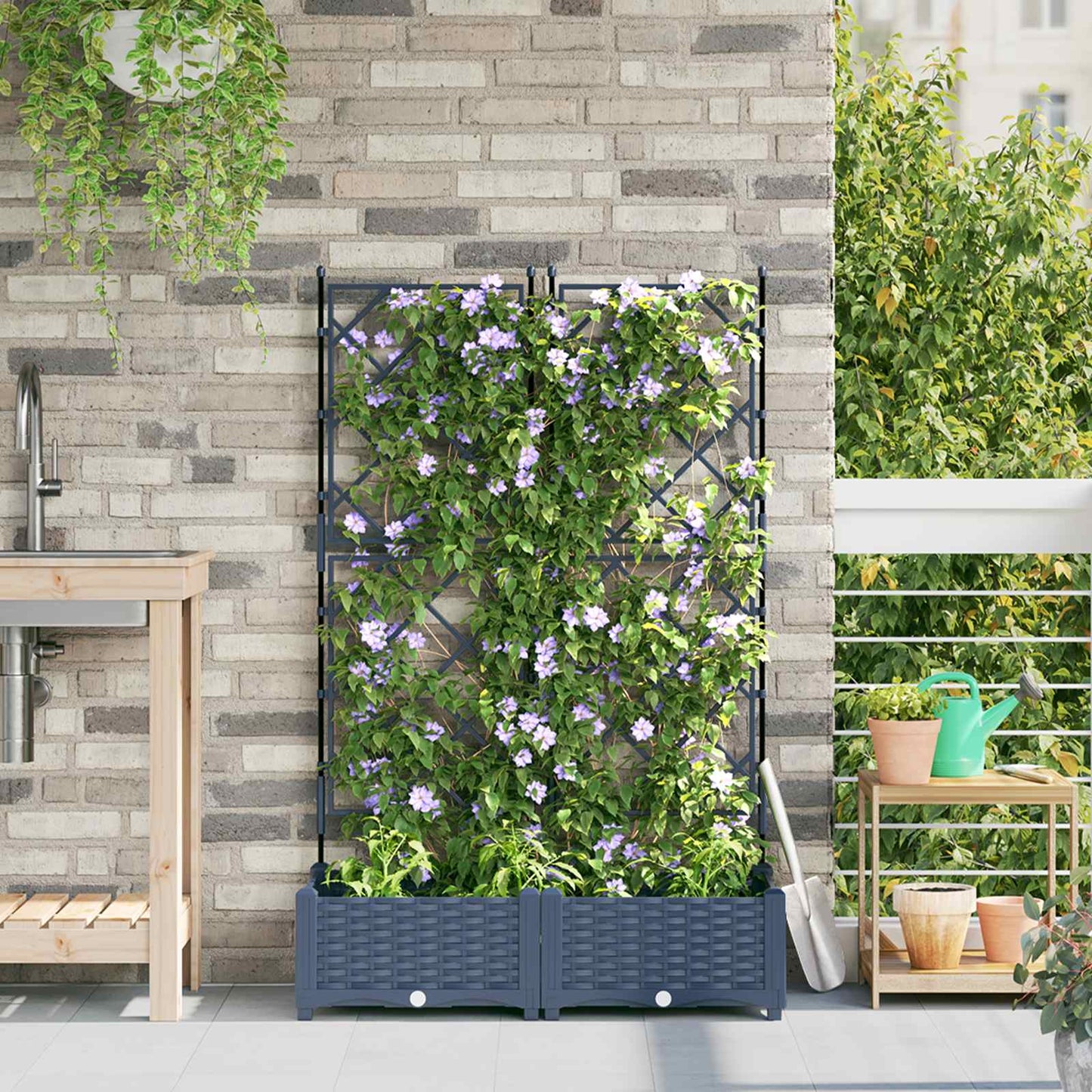 vidaXL Garden Planter 2 pcs Grey 80 x 40 x 125.5 cm PP 1