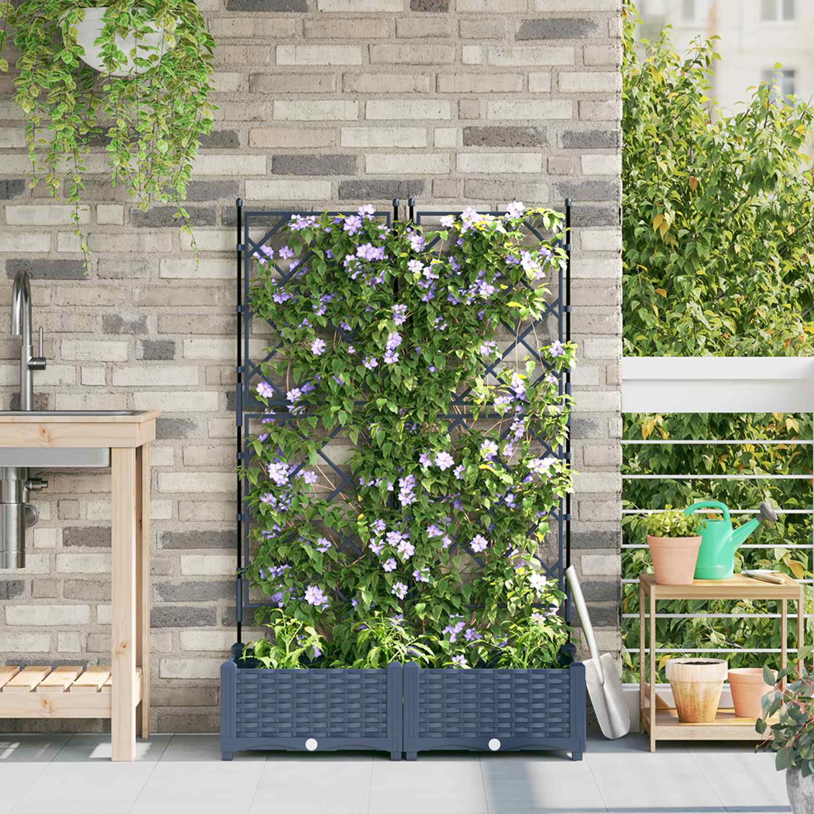 vidaXL Garden Planter 2 pcs Grey 80 x 40 x 125.5 cm PP 1