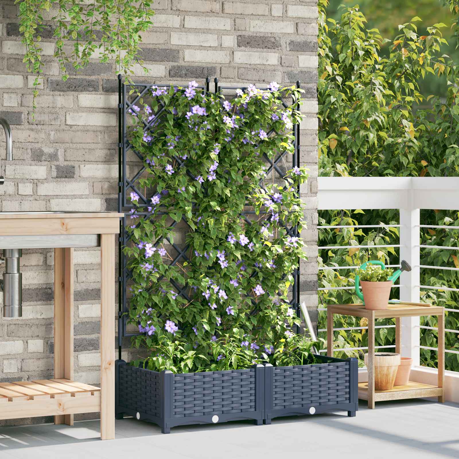 vidaXL Garden Planter 2 pcs Grey 80 x 40 x 125.5 cm PP 3