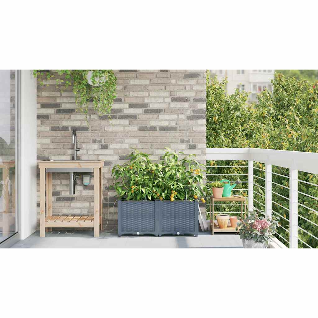 vidaXL Garden Planter 2 pcs LiGht Grey 80 x 40 x 37.5 cm PP 4