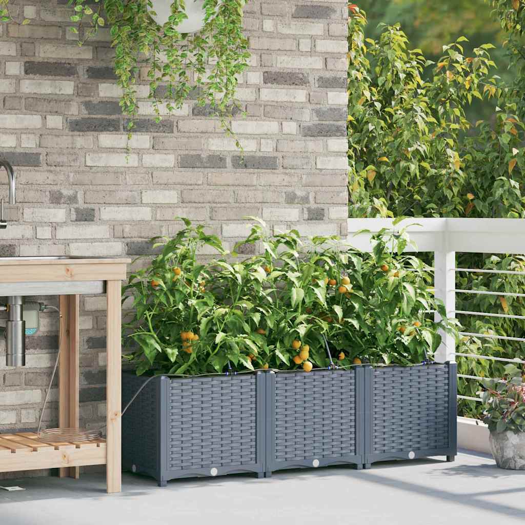 vidaXL Garden Planter 3 pcs LiGht Grey 120 x 40 x 37.5 cm PP 3