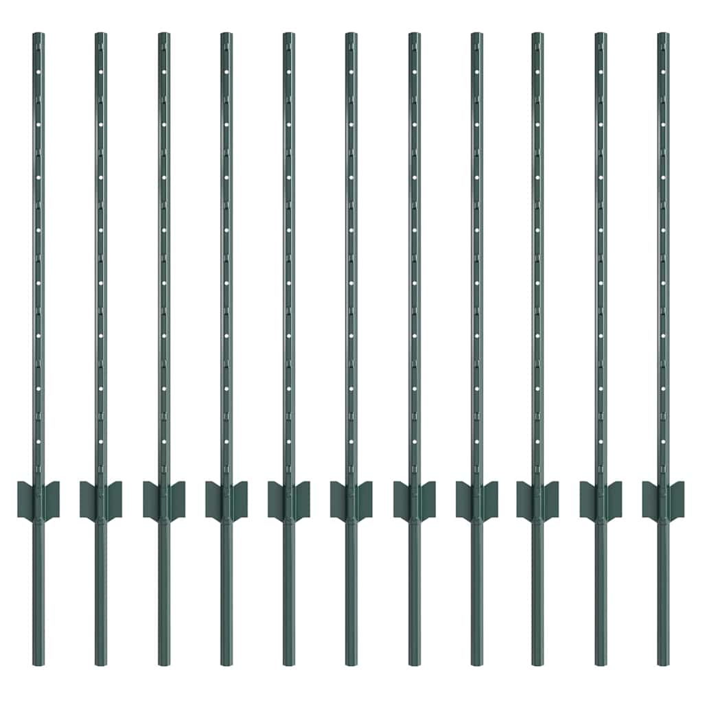 vidaXL Embedded Fence Post 11 pcs Green 120 cm Powder-Coated Steel 2