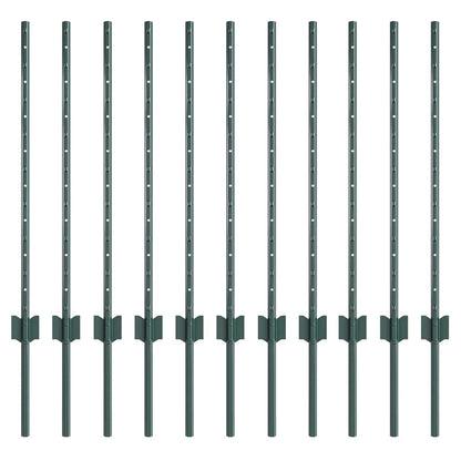 vidaXL Embedded Fence Post 11 pcs Green 120 cm Powder-Coated Steel 2