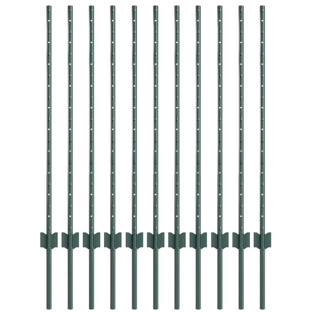 vidaXL Embedded Fence Post 11 pcs Green 140 cm Powder-Coated Steel 2