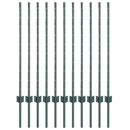 vidaXL Embedded Fence Post 11 pcs Green 140 cm Powder-Coated Steel 2