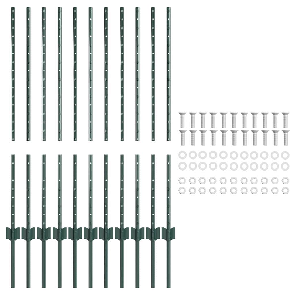vidaXL Embedded Fence Post 11 pcs Green 140 cm Powder-Coated Steel 5