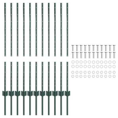 vidaXL Embedded Fence Post 11 pcs Green 140 cm Powder-Coated Steel 5