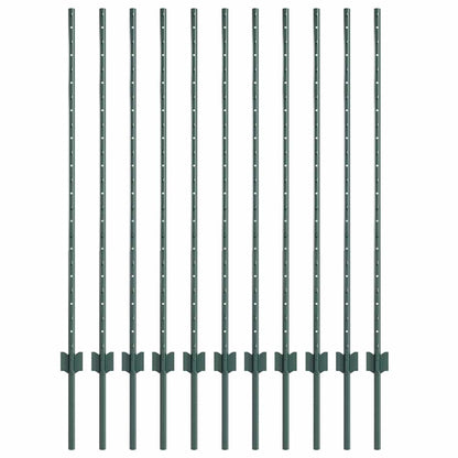 vidaXL Embedded Fence Post 11 pcs Green 160 cm Powder-Coated Steel 2