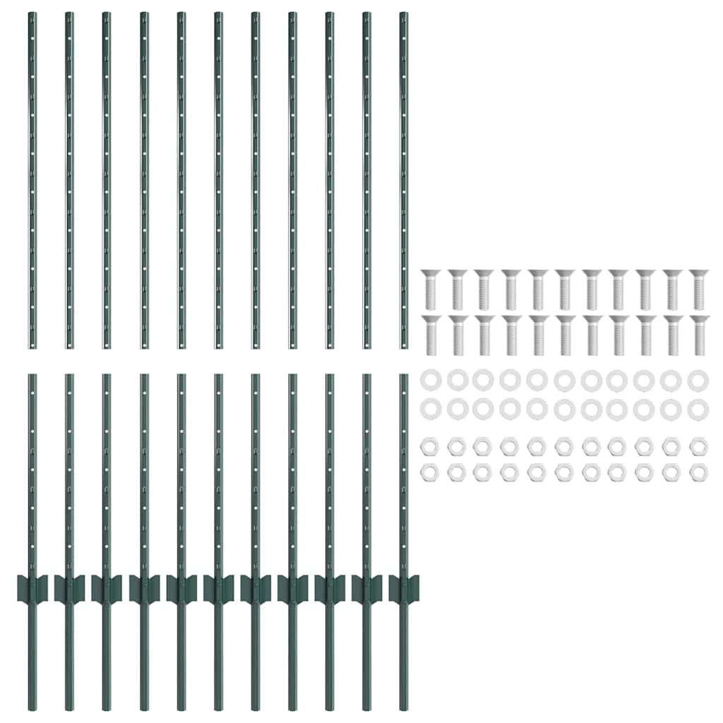 vidaXL Embedded Fence Post 11 pcs Green 160 cm Powder-Coated Steel 5