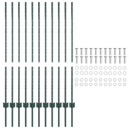 vidaXL Embedded Fence Post 11 pcs Green 160 cm Powder-Coated Steel 5