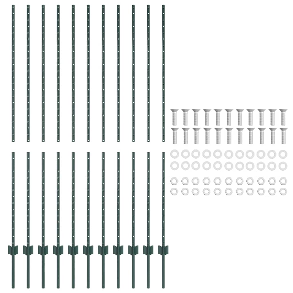 vidaXL Embedded Fence Post 11 pcs Green 200 cm Powder-Coated Steel 5