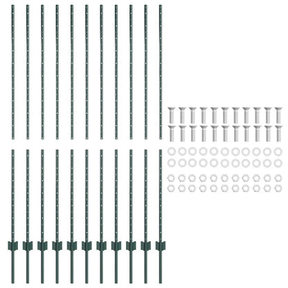 vidaXL Embedded Fence Post 11 pcs Green 200 cm Powder-Coated Steel 5