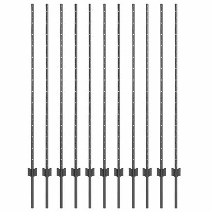 vidaXL Embedded Fence Post 11 pcs Grey 180 cm Powder-Coated Steel 2