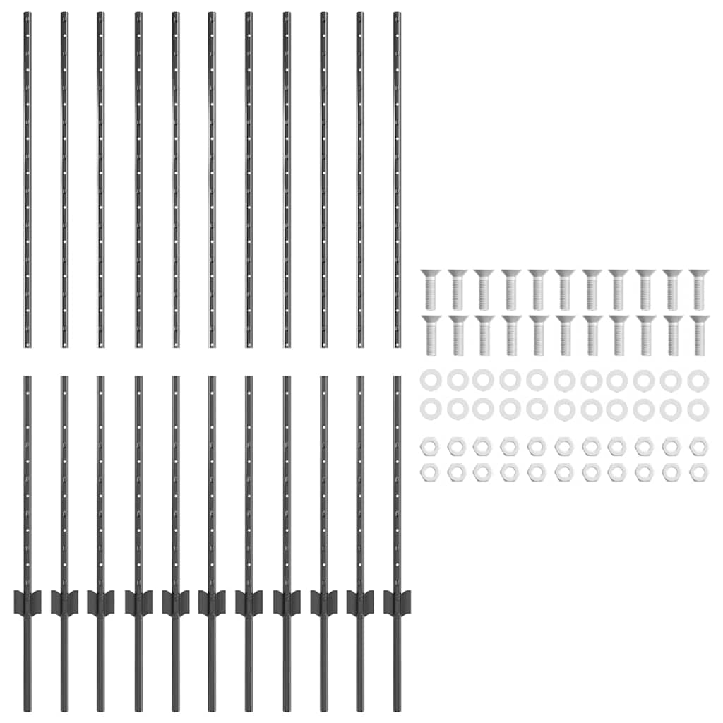 vidaXL Embedded Fence Post 11 pcs Grey 180 cm Powder-Coated Steel 5