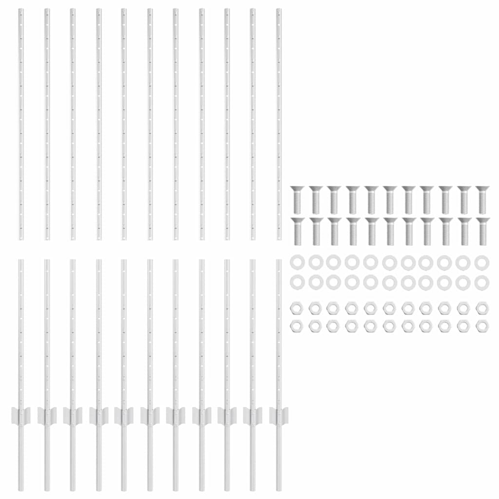 vidaXL Embedded Fence Post 11 pcs Silver 180 cm Powder-Coated Steel 5
