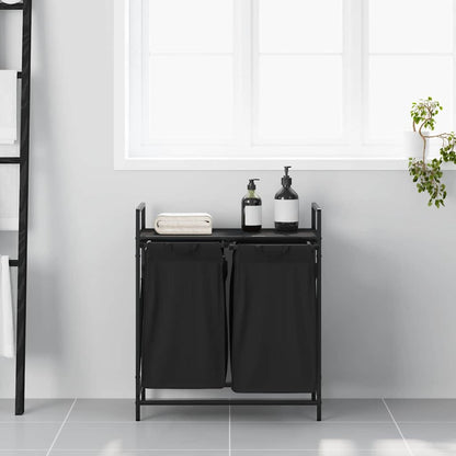 vidaXL Laundry Basket 2 Compartments with Shelf Black Oak 3
