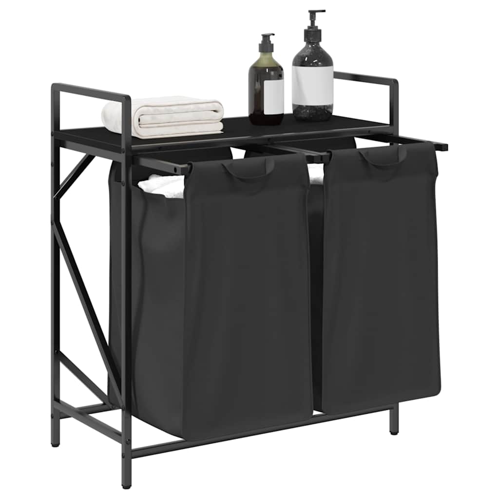 vidaXL Laundry Basket 2 Compartments with Shelf Black Oak 4