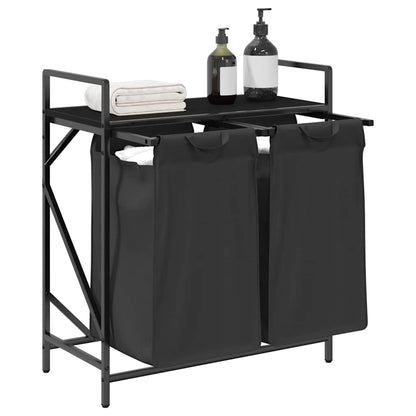 vidaXL Laundry Basket 2 Compartments with Shelf Black Oak 4