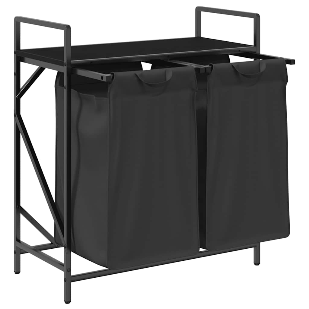 vidaXL Laundry Basket 2 Compartments with Shelf Black Oak 5