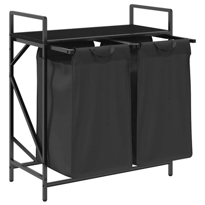 vidaXL Laundry Basket 2 Compartments with Shelf Black Oak 5