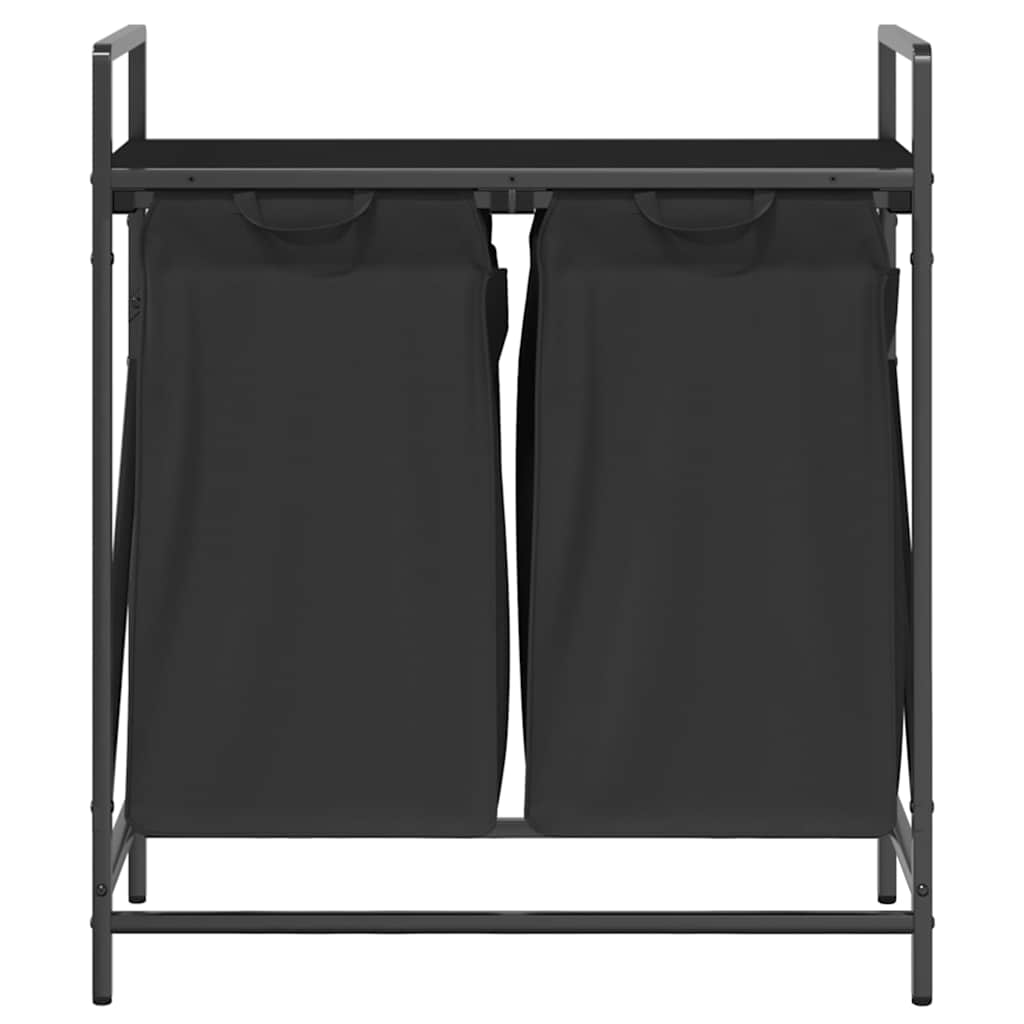 vidaXL Laundry Basket 2 Compartments with Shelf Black Oak 6
