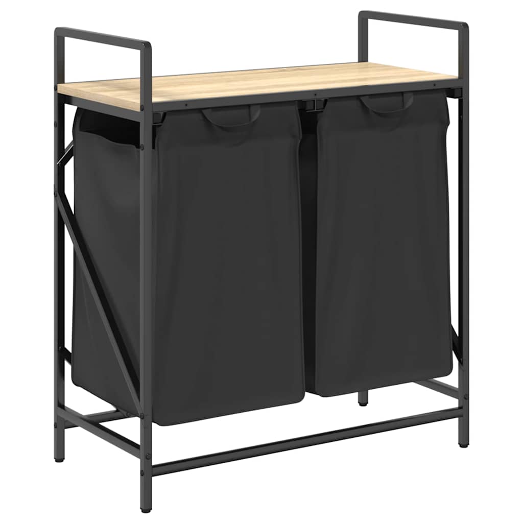 vidaXL Laundry Basket 2 Compartments with Shelf Sonoma Oak 2