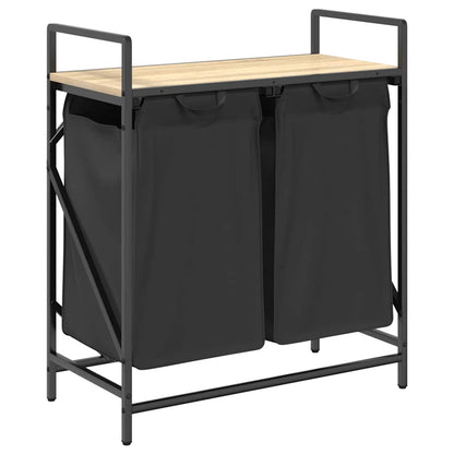 vidaXL Laundry Basket 2 Compartments with Shelf Sonoma Oak 2