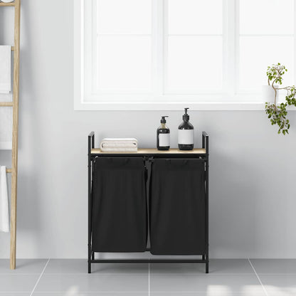 vidaXL Laundry Basket 2 Compartments with Shelf Sonoma Oak 3