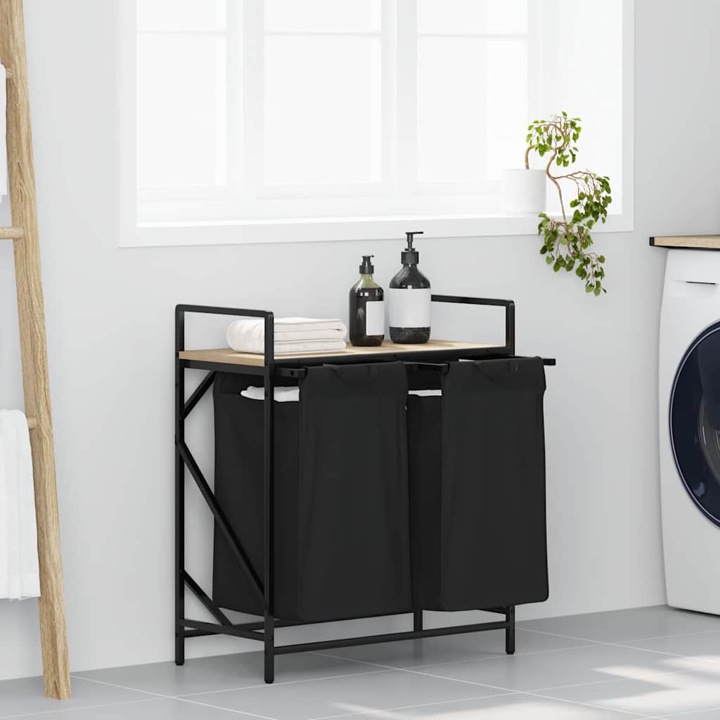 vidaXL Laundry Basket 2 Compartments with Shelf Sonoma Oak 1